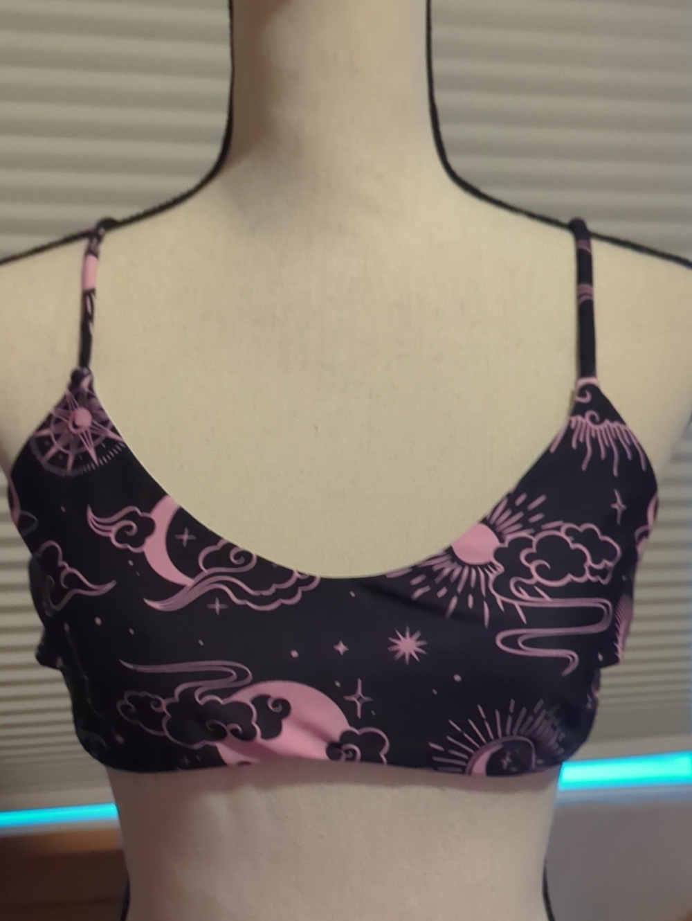 ROMWE Black Bralette/swim top with Pink UV Celestial Print